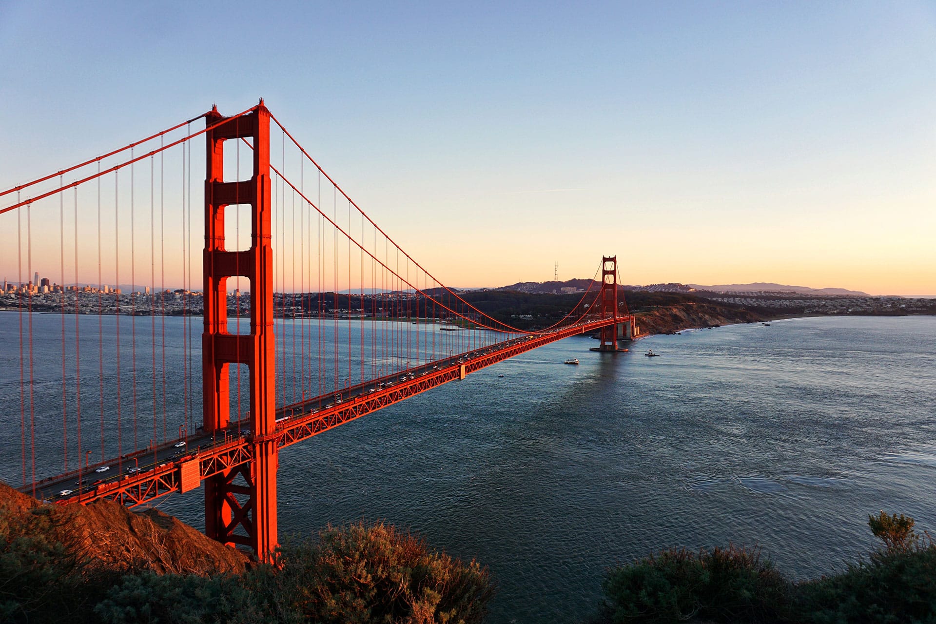 sunset over San Francisco Golden Gate Bridge